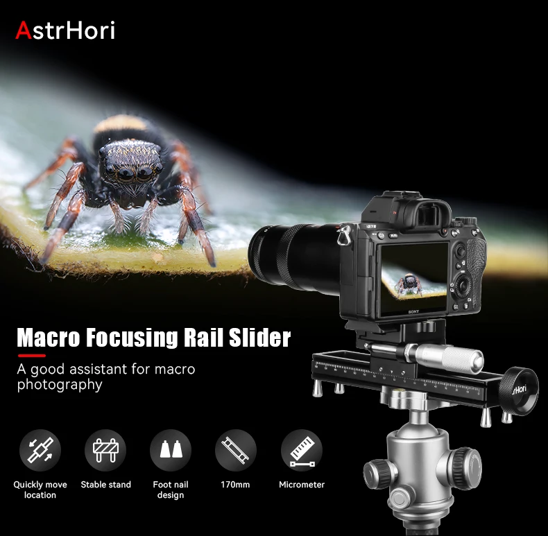 AH-MAG170 170mm Manual Macro Photography Rail Slider With 1/4 Screws Quick Relea