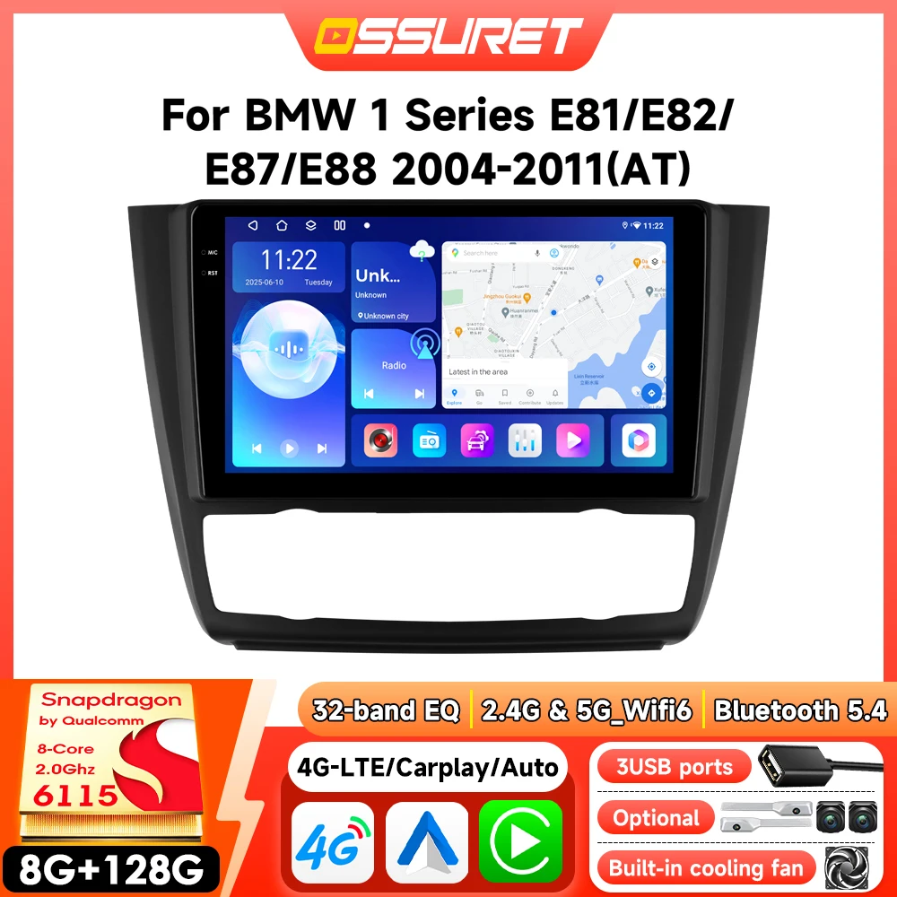 Radio Android para Auto BMW Serie 1 E87 E81 E82 E88 AT 2004-2011, Pantalla Multimedia Inteligente con Carplay, GPS con Snapdragon 6115 1