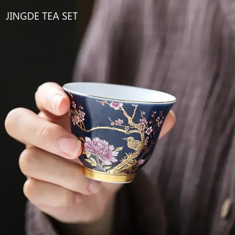 60ml Chinese Enamel Color Tea Cup Ceramic Master Cup High-grade Household Palace Style Tea Set Portable Small Tea Bowl