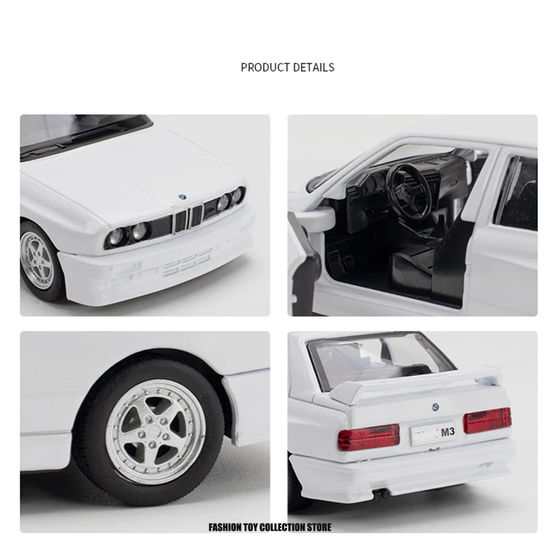 1:36 M3 1987 다이캐스트 합금 자동차 모델 금속 당겨 시뮬레이션 자동차 장난감 스포츠카 장식 어린이를위한 문을 열려면 선물