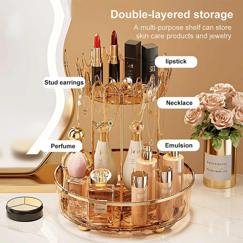 Double Layer Rotating Makeup Organizer Skincare Perfume Organizer Luxury Makeup Storage Box Lipstick Holder Cosmetic Organizer 4