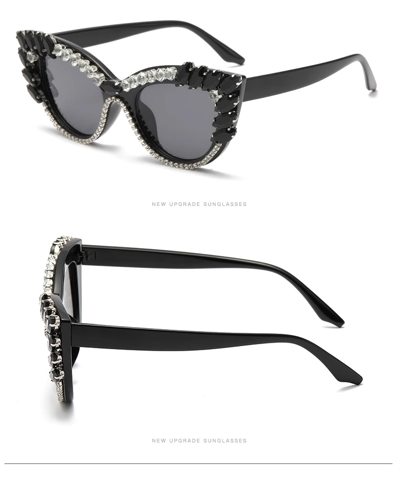 Neue Mode Trend Diamant Sonnenbrille Persönlichkeit Katzenauge bunte große Diamant Brille Frauen Tröpfchen Show weiblich – Detail 5