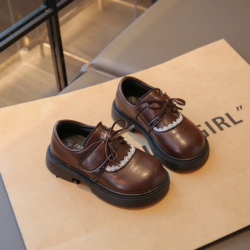 Girls Princess Leather Shoes with Bow-knot Children Dress Performance Shoes Soft Sole Classic Kids School Party Flats Shoes