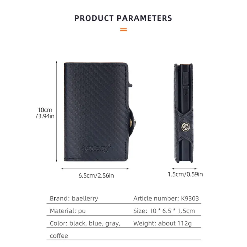 Baellerry RFID Men Short Wallets Popup Card Holders Free Name Engraving Male Wallet Carbon Fiber Men's Purses leather wallet wallet card holder credit card wallet smart wallet