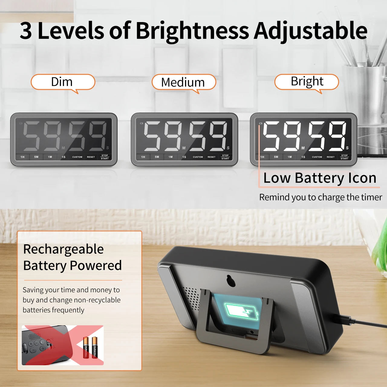 Timer Digitale Da Cucina Con Grande Indicatore a LED, Timer per Conto Alla Roves