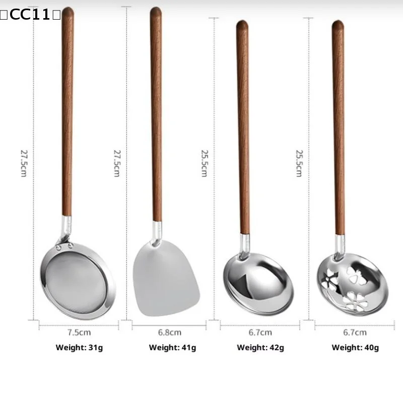 أدوات مطبخ بمقبض من خشب الجوز، ملعقة وملقط من الست...