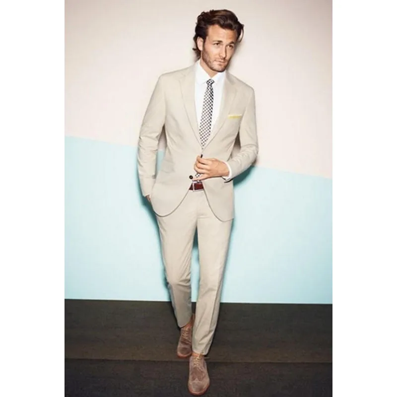 Новинка 2022 индивидуальные бежевые Свадебные смокинги (пиджак + брюки) дешево