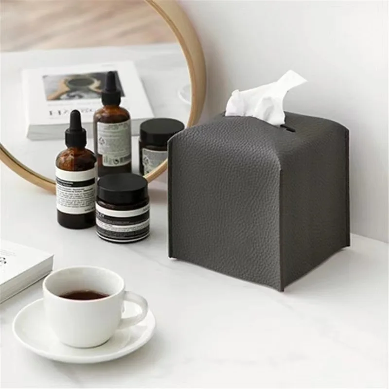 PU Leather Square Tissue Box Car Tissue Papaer Container Desktop Napkin