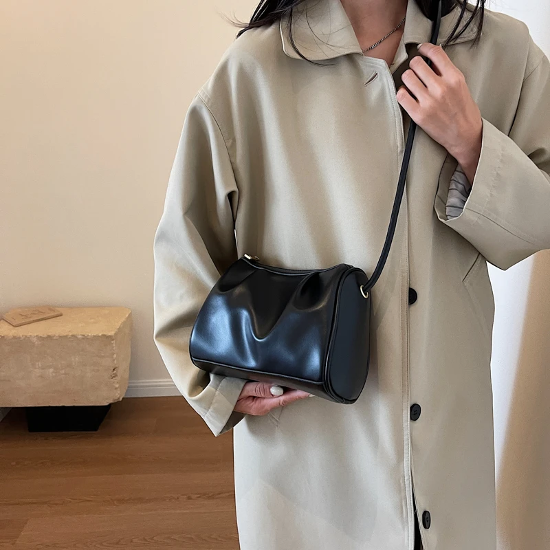 

Autumn High Quality PU Hot Selling New Elegant Versatile Crossbody Bag Fashion Casual Shoulder Bag Trendy Pleated SmallSquareBag