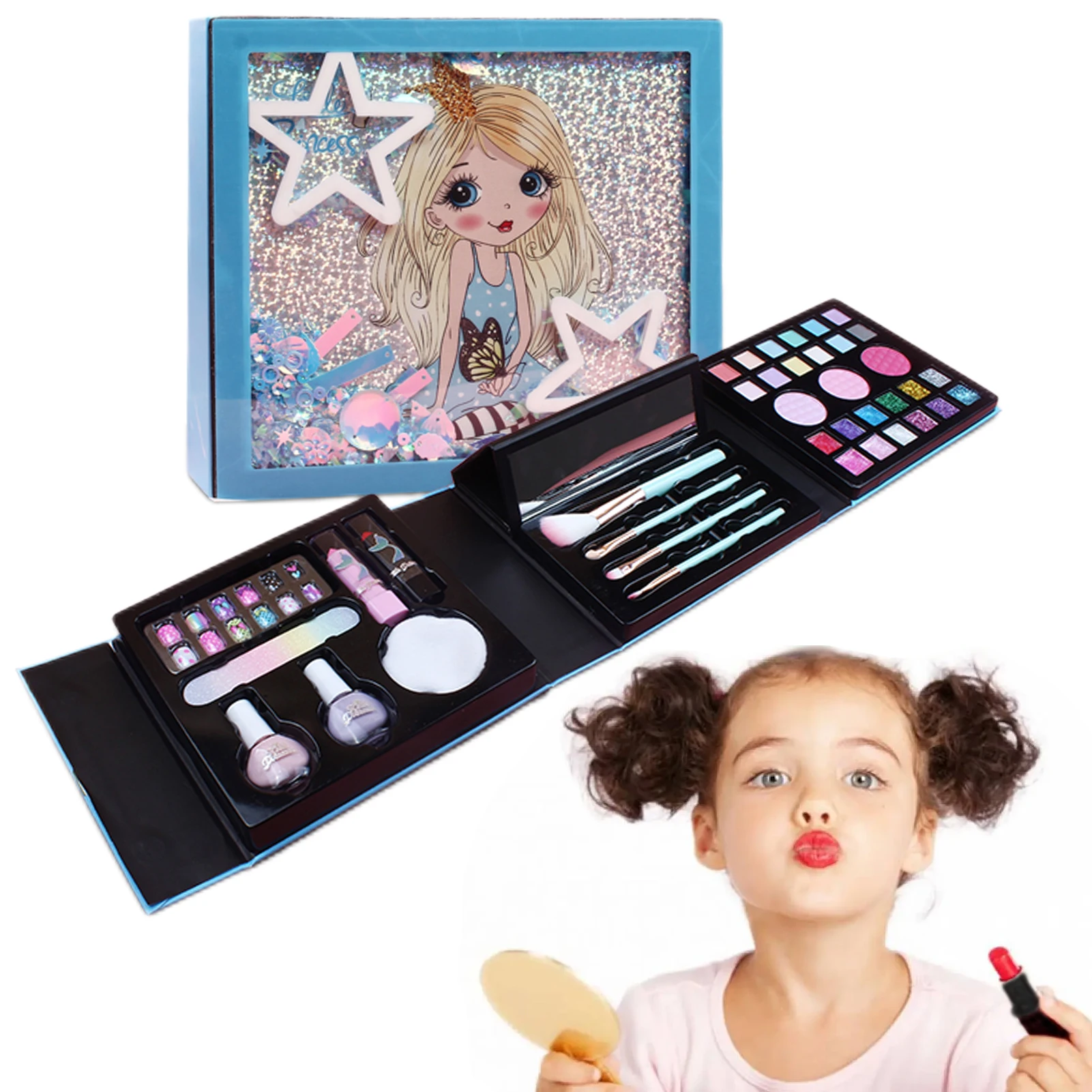 Meninas jogar maquiagem princesa brinquedos kit de maquiagem para crianças  brinquedos com caixa portátil para meninas idade 4-6 rosa/azul - AliExpress