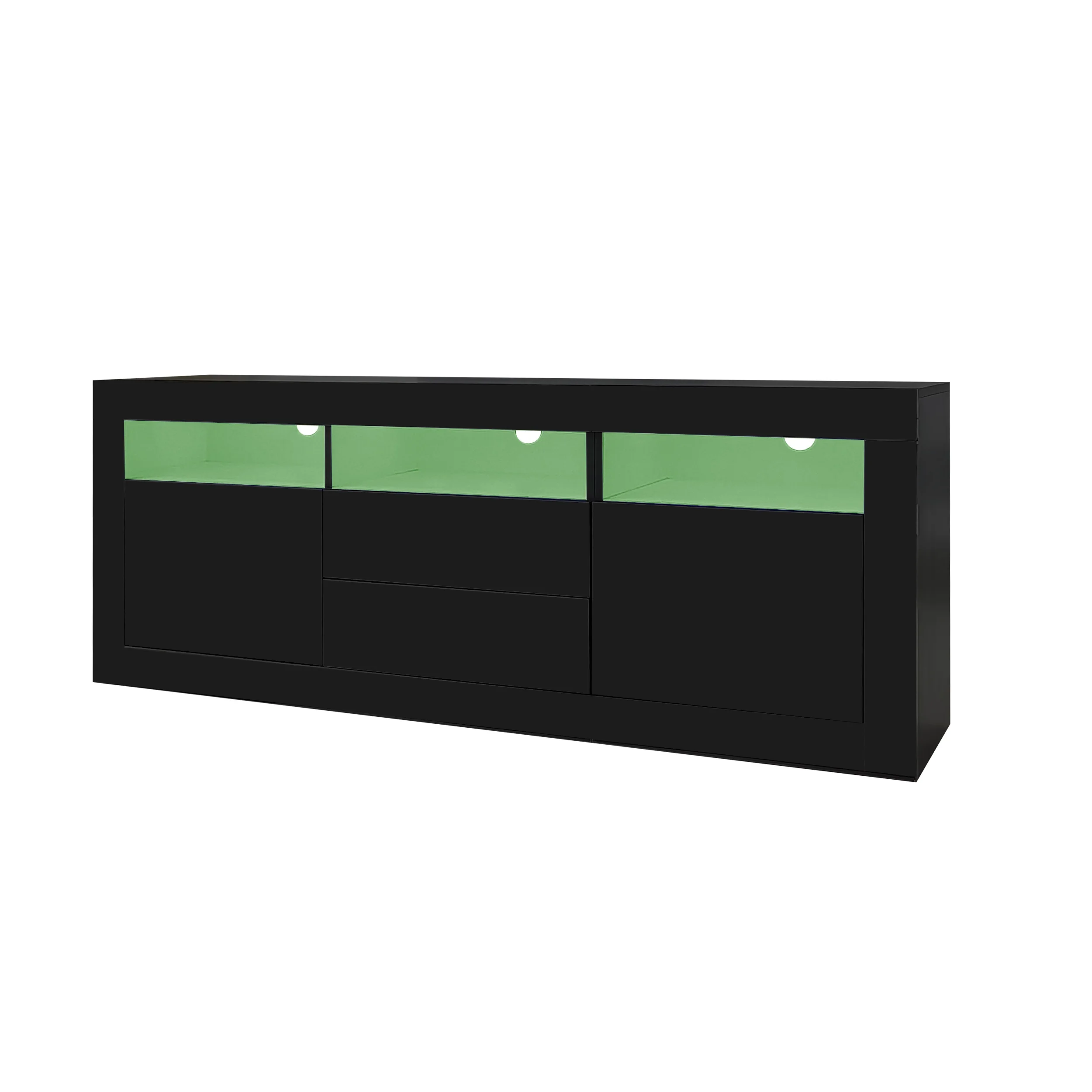 KOMHTOM Hochglanz-TV-Schrank- Mit LED-Beleuchtung, 3 offenen Fächern, 2 Türen und 2 Schubladen, für 70-Zoll-Fernseher – Detail 10