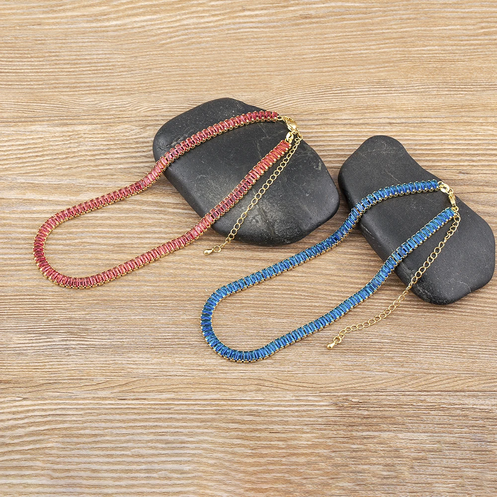 Nidin Classic Colorful Tennis Necklace Men and Women Rectangular Full Zircon Neck Jewelry Adjustable Wedding Party Gift - Image 5