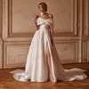 Simple Wedding Dresses Graceful Bridal Gowns Satin Pleat Robes Off The Shoulder High Slit Vestidos De Novia 2025 Customized 2024 1
