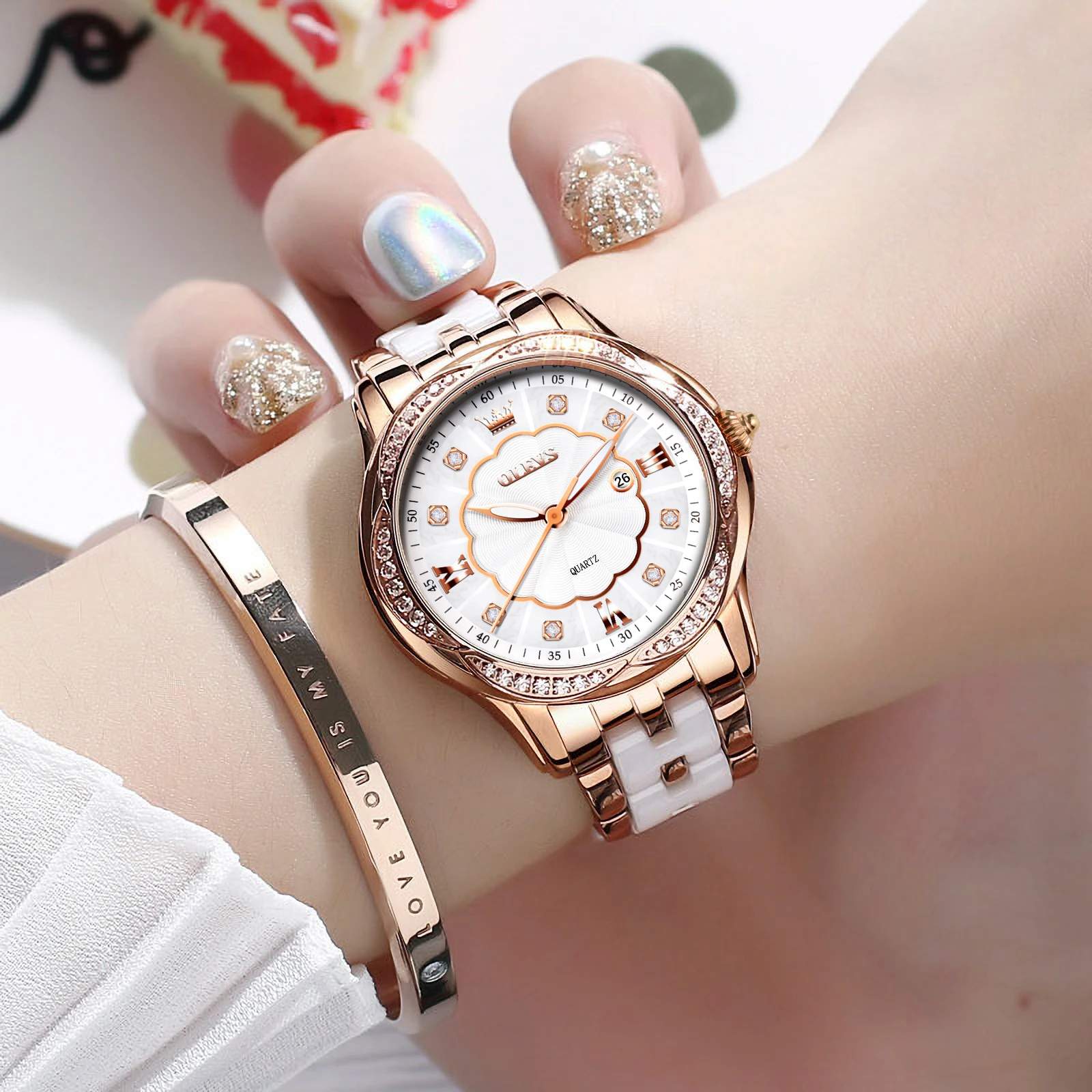 OLEVS Original Women Watch Ceramics Strap Waterproof Luxury Brand Wristwatch Fashion Elegant Ladies Bracelet Watches Reloj Mujer