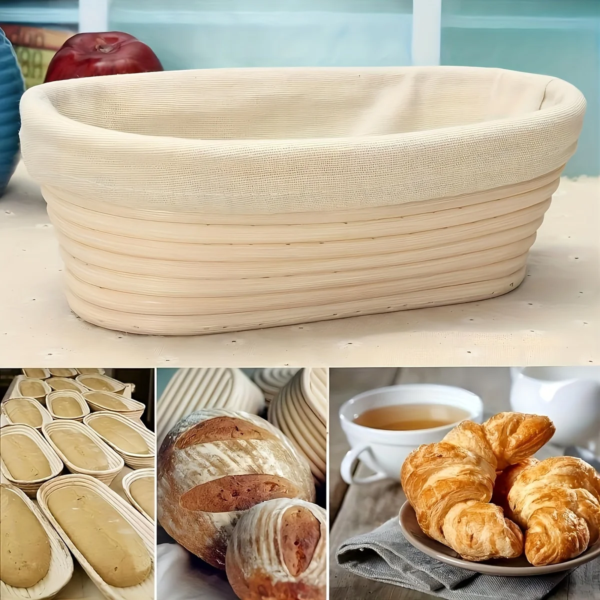 Kitchen Tool Oval/Round Bread Fermentation Basket Cloth Lining Dough Basket Cover Home Bread Dough Fermentation Baking Tools 1Pc