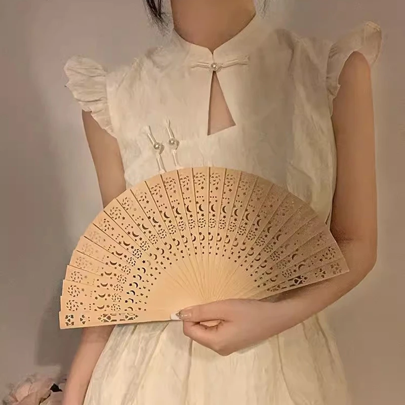 Vintage Silk Folding Hand Fan Bamboo Antique Custom Fan Chinese Style Female Dance Prop Portable Engraved Hand Held Decor folding fan hand fan silk fans