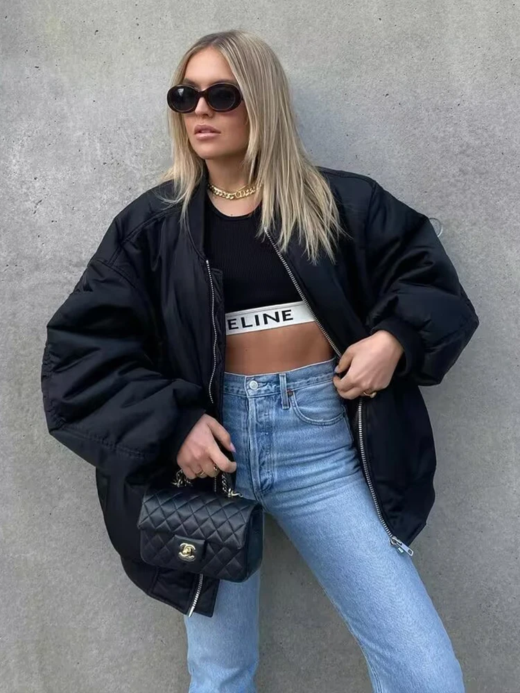 2025 Women Bomber Jacket Autumn Winter Women's Fashion Oversize Loose Coat Long Sleeve Zipper Streetwear Casual New Jackets