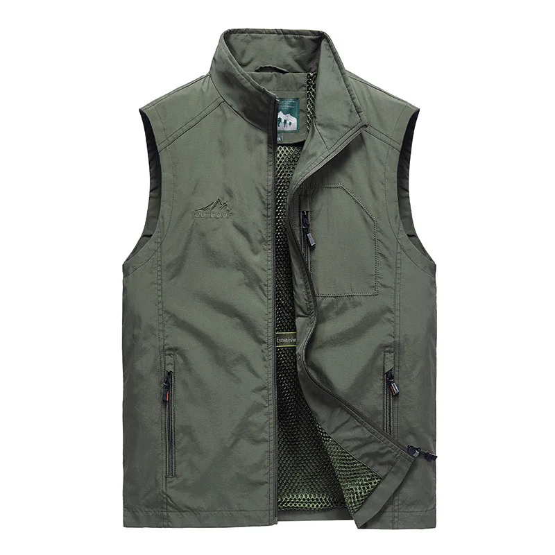 Spring Summer Vest Men Outdoor Casual Thin Stand Collar Waistcoat Large Size M-6XL Fishing Quick Drying Vest Sleeveless Jacket_voghion.com