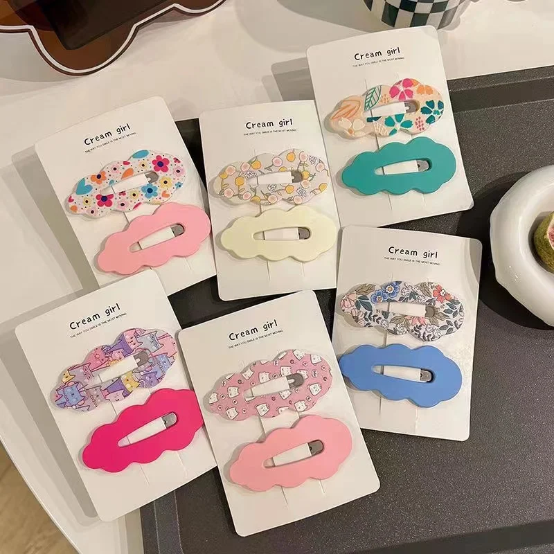 2pcs Lovely Girls BB Clip Print Hairpins Kids Korean Hair Clips Bangs Hairpins Baby Toddler Barrettes Hair Accessories newborn bibs solid color cotton infant burping lovely feeding drool headscarf toddler printed soft burp cloth baby accessories