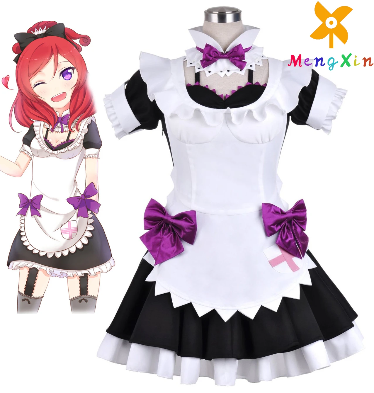 

MengXin Anime Love Live! Nishikino Maki Cosplay Costumes Women Maid Dress Outfit Halloween Christmas Uniform