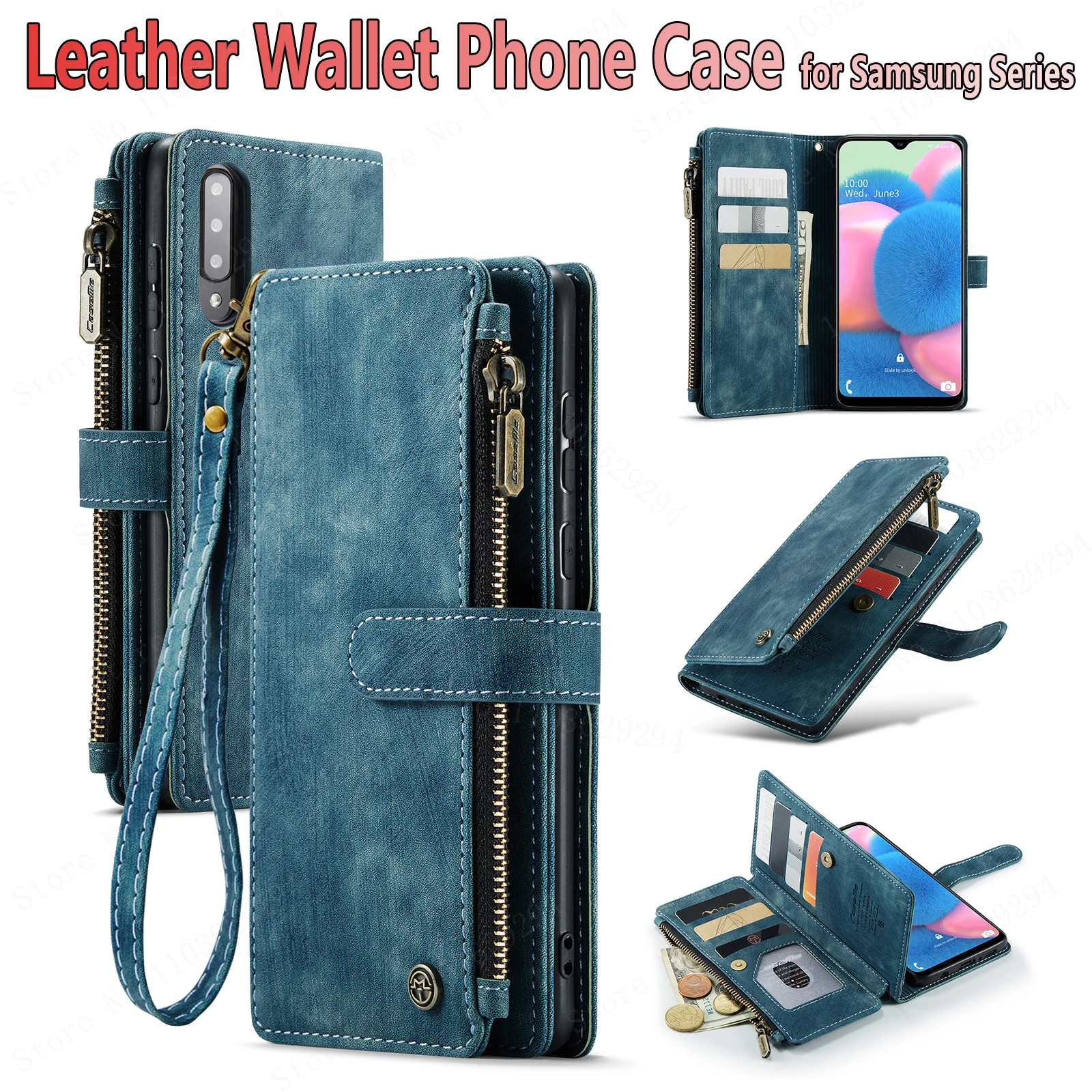 High-End Retro Genuine Leather Multi-Card Slot Zipper Wallet Mobile Phone Case