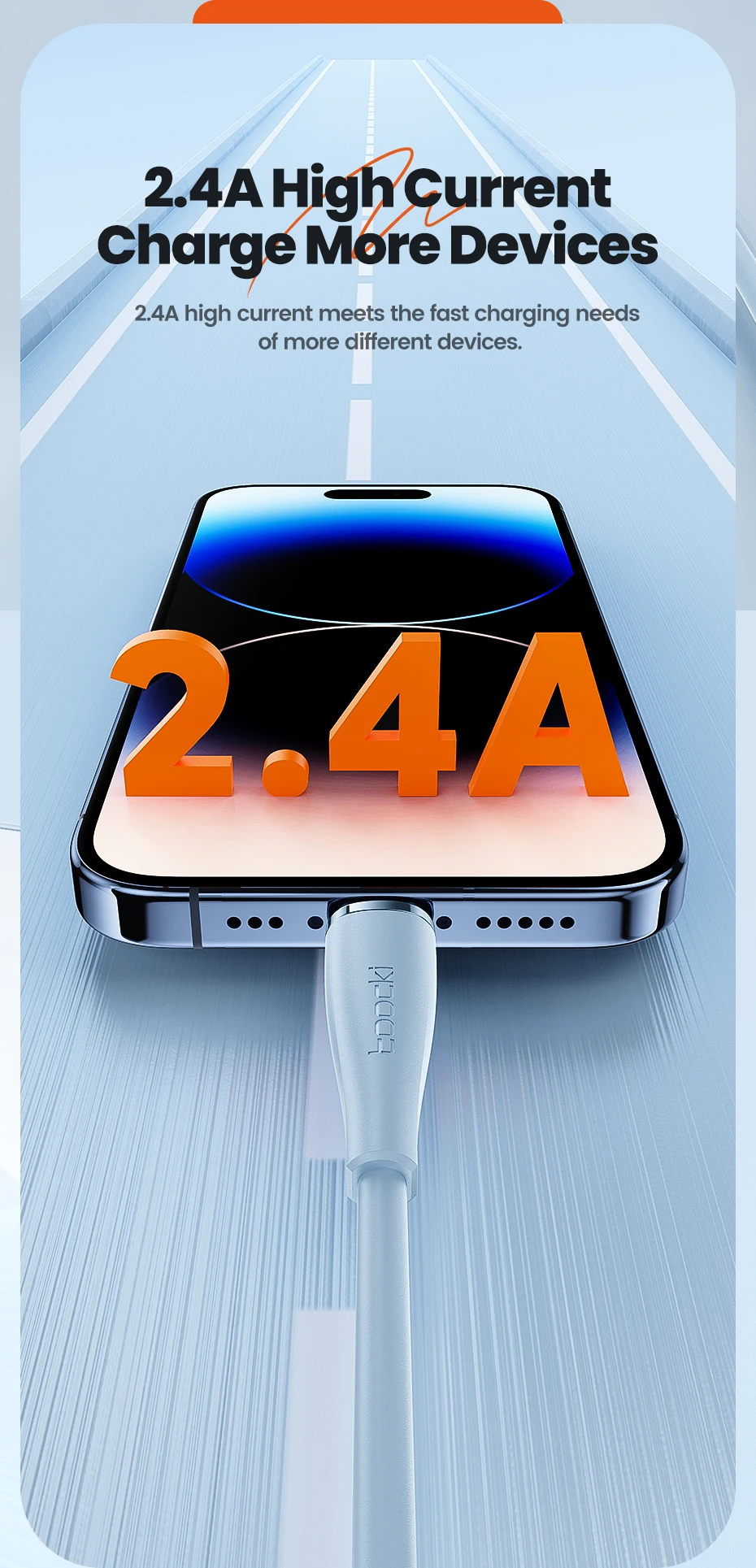 Toocki 2,4 A USB-Kabel Schnellladung für iPhone-Serie Weiches TPE-Datenkabel für iPhone 14 13 12 11 Pro Max X Plus iPad Pro Airpods – Detail 4