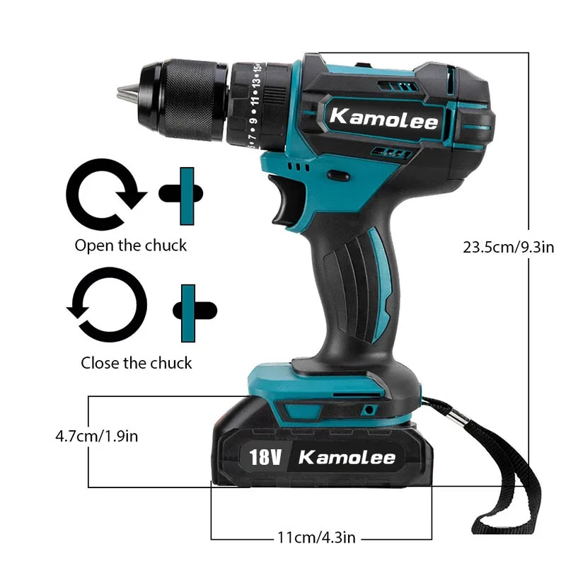 Kamolee 10mm/13mm 무선 임팩트 드릴 전기 스크루 드라이버 홈 DIY 전동 공구 18v/21V 배터리