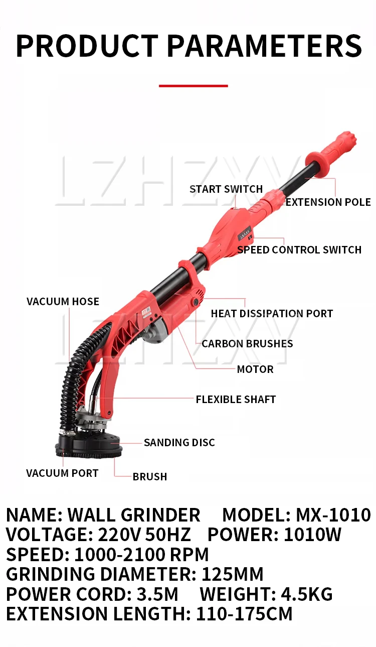 Handheld Wall Sander Ceiling/Wall/Floor Rough Planer 180° Flexible Shaft Concret