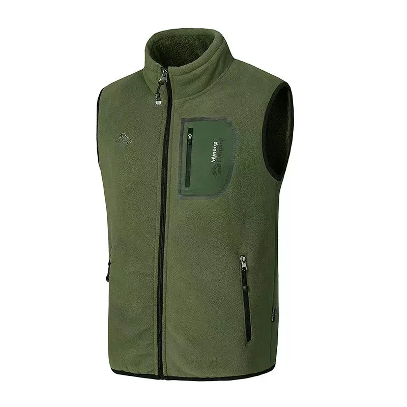 

Winter Thick Fleece Vest Men Clothing Outdoor Thermal Hiking Vests Sleeveless Jacket Stand Collar Coral Fleece Waistcoat Casual