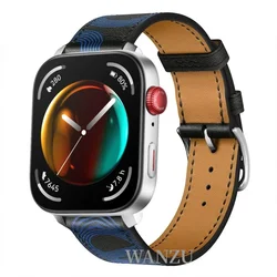 Premium Leather Strap for Sports Watch - High-End Replacement Wristband Accessories (Black blue strip)