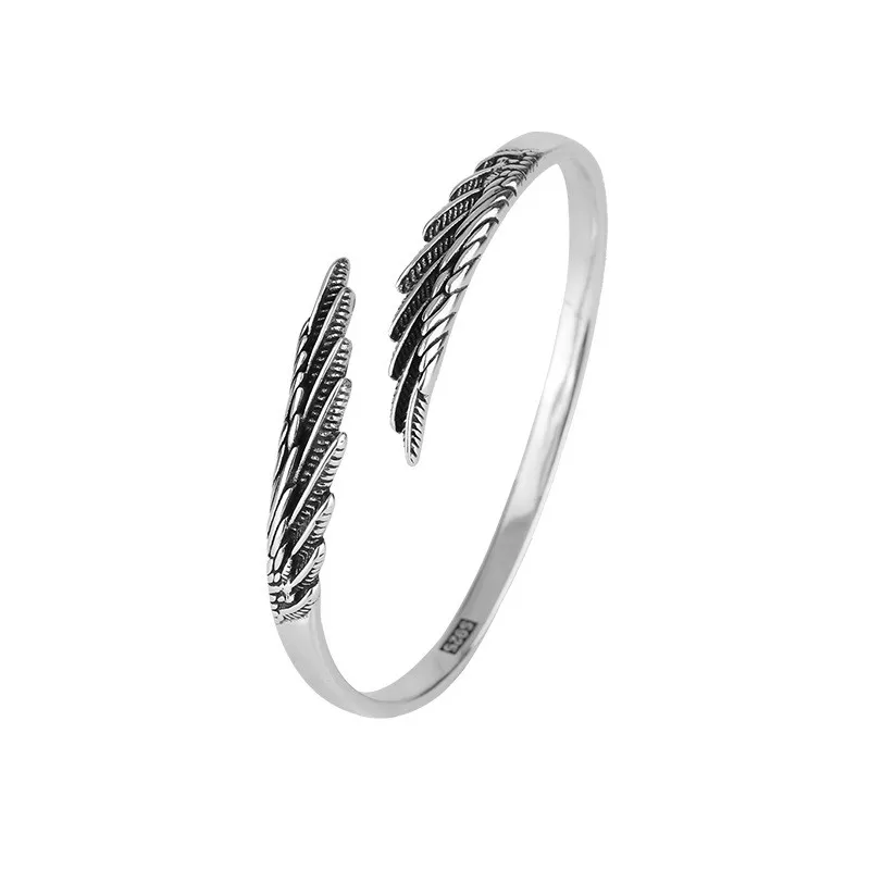 Thai Silver Vintage 925 Sterling Silver Feather Angel Wings Open Charm Bracelet & Bangles For Women Girl LB021 5