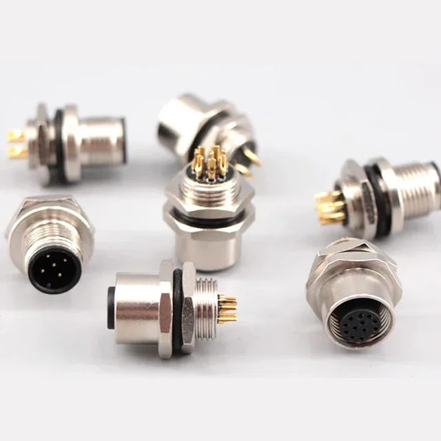 M12 male and female socket  4 5  8  pins weld IP67/68 Install front/rear panel waterproof circular connectors 2
