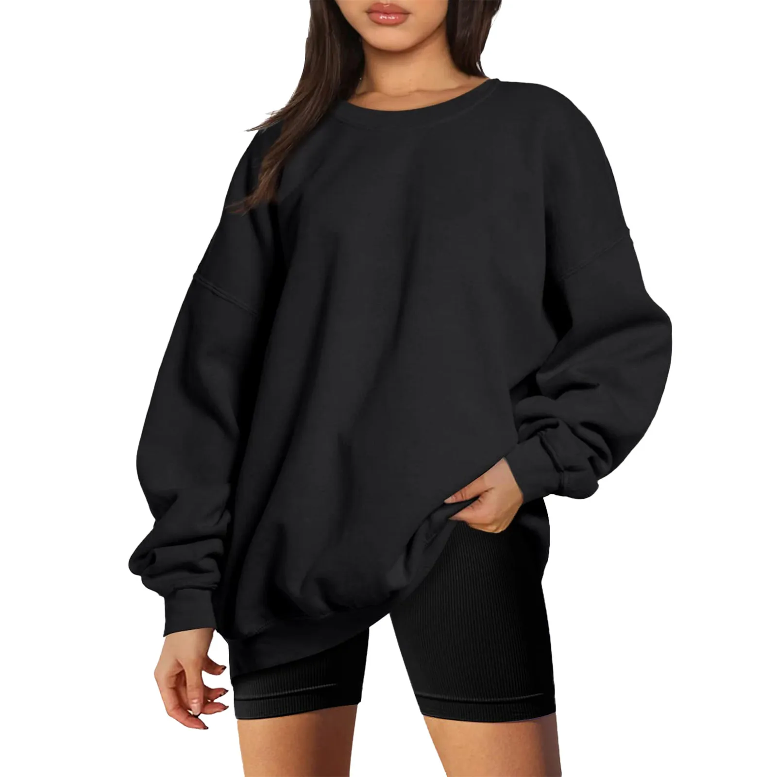 

Graphic Aesthetic Sweatshirt Sweaters Womens Autumn And Winter Loose Top Solid Color Shoulder Vintage Pullover Sweatshirts