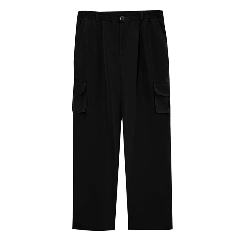 Men s Cargo Trousers with Zipper and Button Closure Solid Casual Pants with Multiple Pockets for Streetwear Style