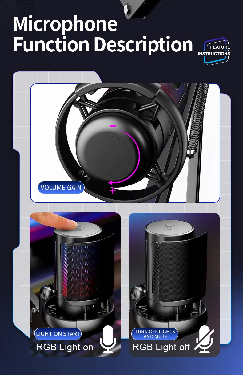 Rgb-Gaming-Mikrofon Mit Sprachausgleich Und Geräuschunterdrückung, Studio-Usb-Computer-Kondensatormikrofon Für Streaming/Aufnahme/Disc-Produktion S7068B32Da32D40Bf9D52Efe3A1F85603H