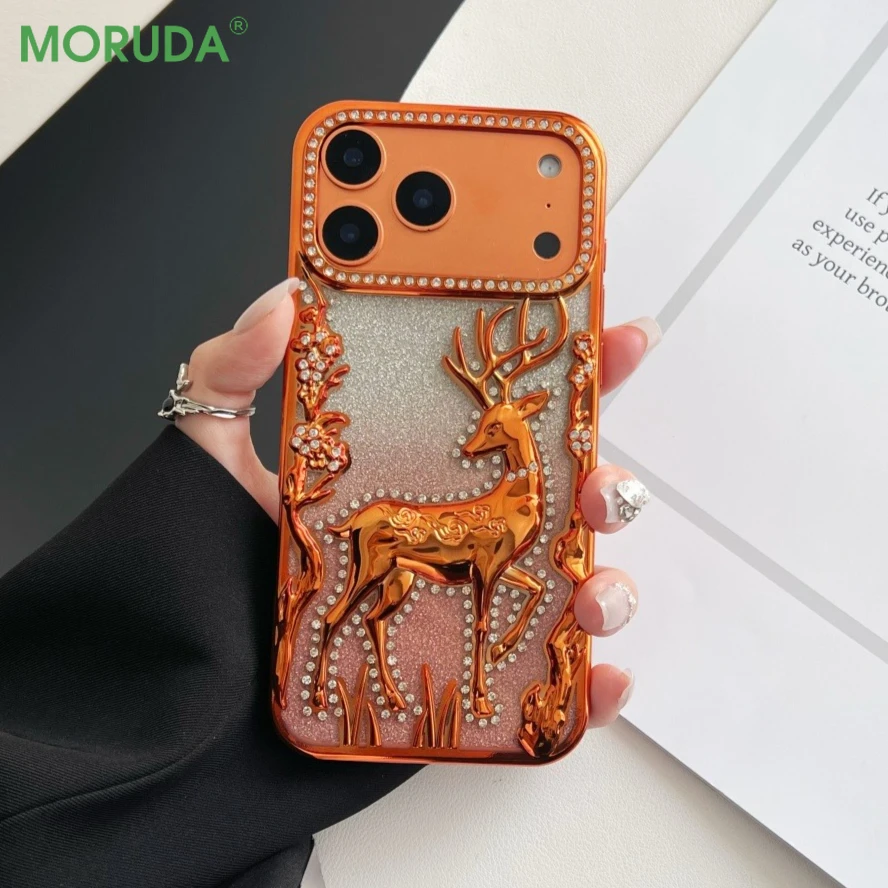 Elegant 3D Deer Diamond Glitter Phone Case - Shiny Electroplated Shockproof TPU Cover