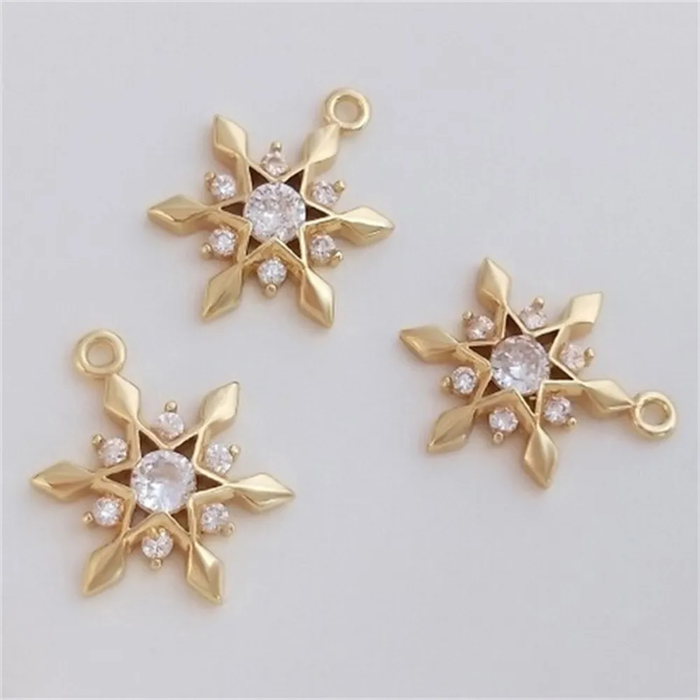 14K Gold-coated Classic Zircon Six-pointed Star Snowflake Pendant Diy Handmade Jewelry Necklace Charm Pendant K291 resin molds snowflake charm mold diy keychain jewelry christmas k3nd