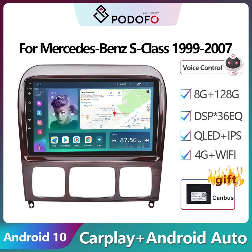 

Podofo 2 Din Android 10 Car Radio Multimidia Video Player For Mercedes Benz S-Class 1999-2007 GPS Navigation 2din Carplay Auto