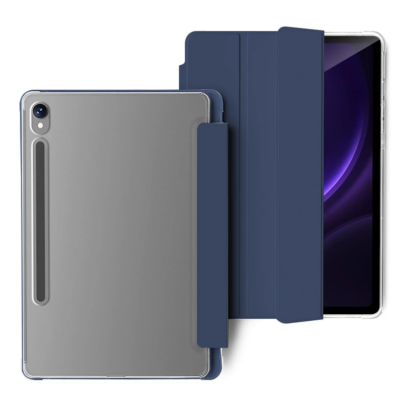Clear Crystal Tablet Case with Pen Slot and PU Leather Flip Magnetic Stand