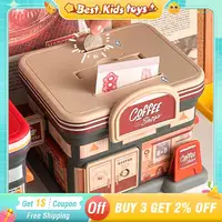 Gas Station Piggy Bank Handle Cartoon Piggy Bank Kids DIY Large Capacity Coffee Store Cartoon Money Saving Box Management Toys 1