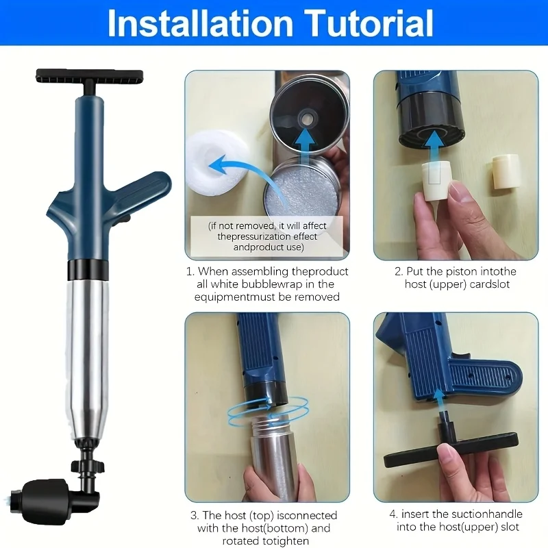 Toilet Cleaning Tool, Bathroom Drain Unclogging Device Requires Only One Air Pressure to Solve Pipe Blockage Sewer Cleaning Tool