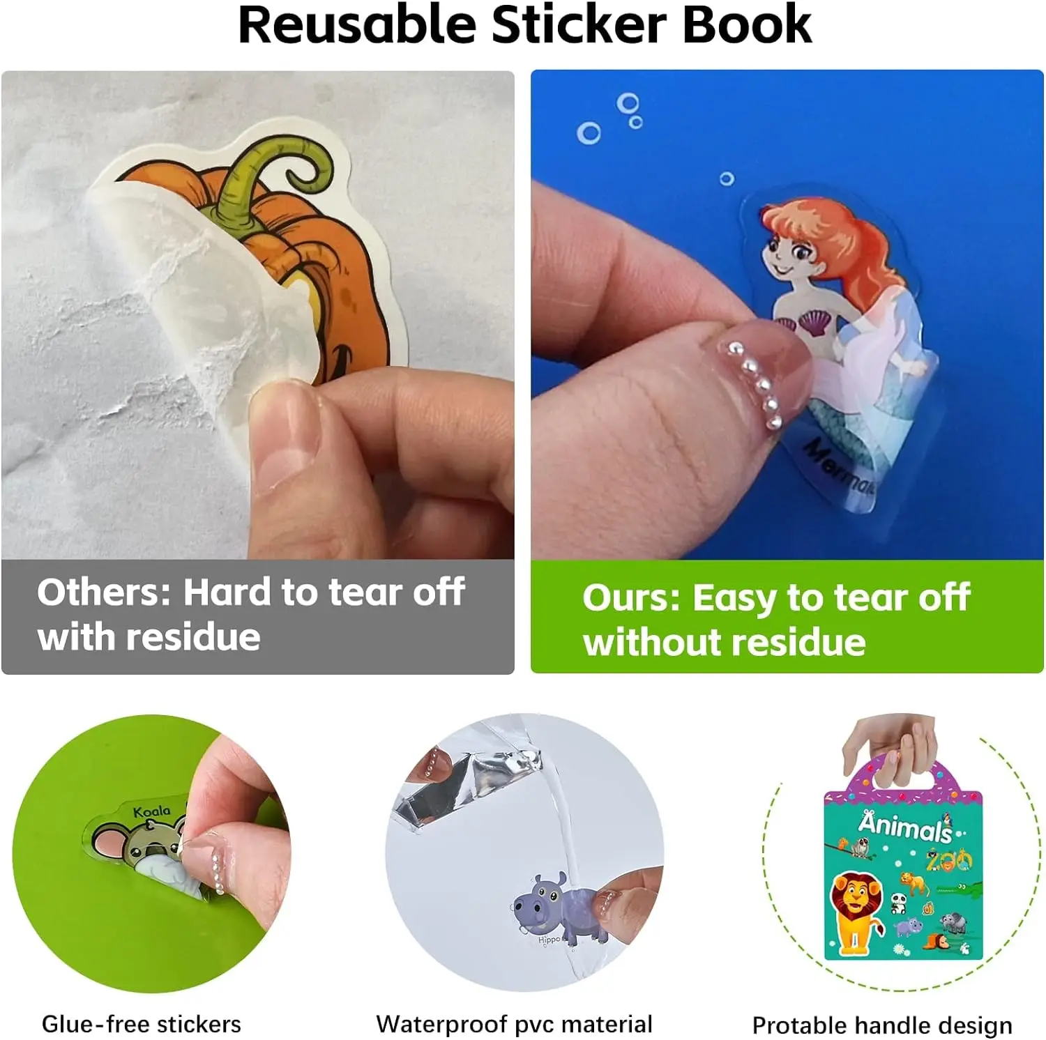 Reusable Sticker Books for Kids, 2 Sets Jelly Stickers Quiet Book Preschool  Learning Activities for Toddler Airplane Travel Essentials for Girls Boys