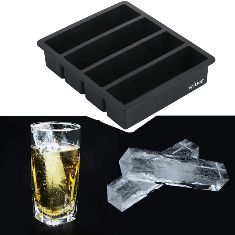 Long strip silicone 4 grid giant silicone ice cubes square tray mold
