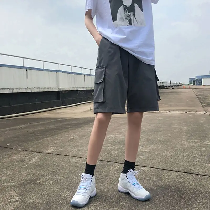 Summer men's women's thin pants loose and retro high waisted slimming work clothes shorts wide leg casual pants five point short