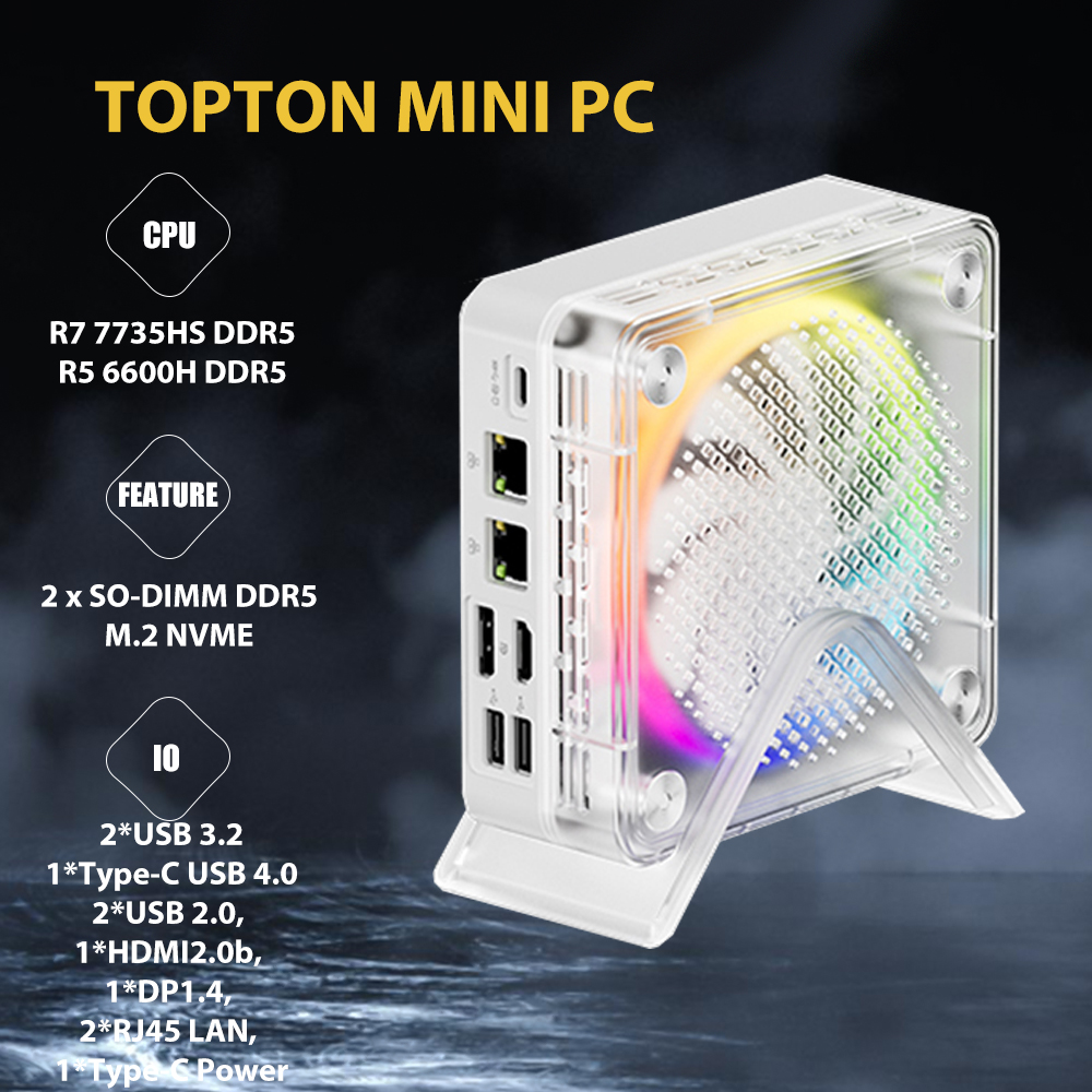 Mini PC AMD Ryzen 7 7840HS 8845HS Mini Computer up to 4.75GHz 16GB DDR5-4800 RAM 512GB SSD USB4 4K HDMI&DP Radeon 680M Graphics