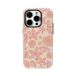 Luxury Double - Layer Phone Case with Pastel Sea Shells and Starfish Design - iPhone 14 Plus (FLR - 327FLR1017A56)