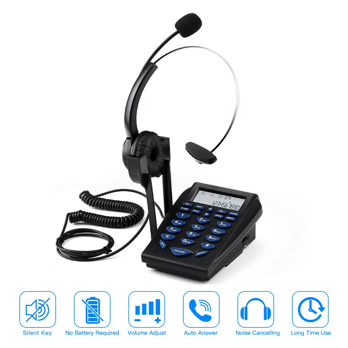 Call Center Telephone Dialpad Corded Telephone with Noise Cancelling Monaural Headset Clear Voice Quality Caller ID Redial