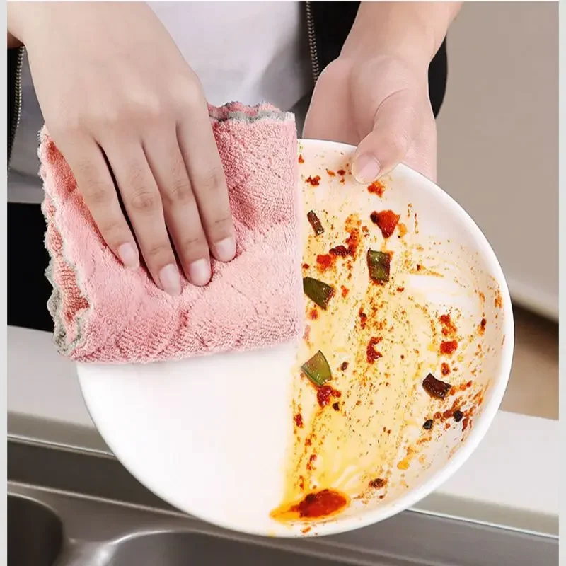 

8PCS Household Cleaning Towel Tableware Napkins Rags Dish Towel Oil Non-stick Cloths Kitchen Absorbent Microfiber