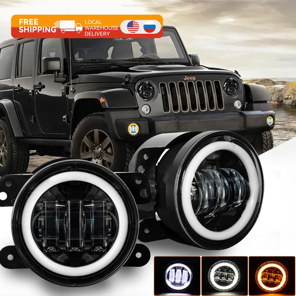 

Для Jeep Grand Cherokee 2011 ~ 2013 30 Вт белый Янтарный гало кольцевая светодиодная противотуманная фара 4 дюйма круглые светодиодные противотуманные фары