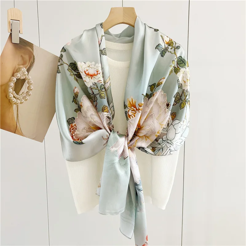 

Flower Design Women Silk Scarves for Lady Luxury Fashion Silk Shawl Free Shipping Factory Direct